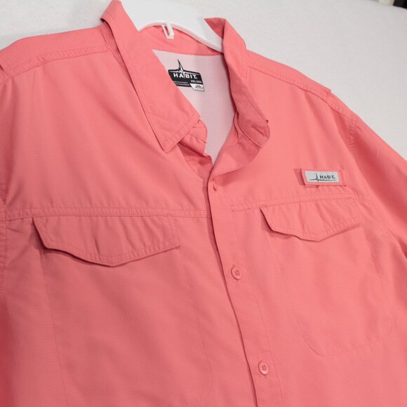 Habit Shirt Men's 2XL Salmon Short Sleeve Solid 40+ Solar Factor Polyester - Picture 2 of 8